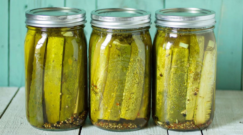 three jars of pickles